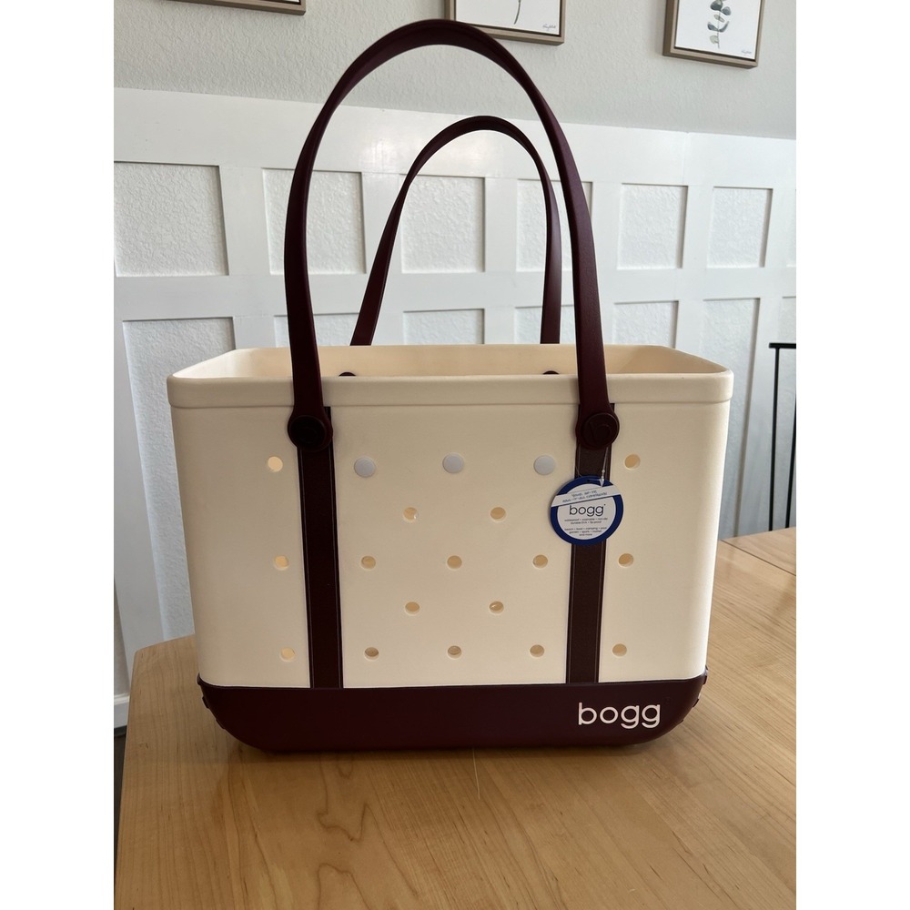 Bogg Bag Baby Tote Crimson Crest Ivory Maroon Medium Beach Bag NEW